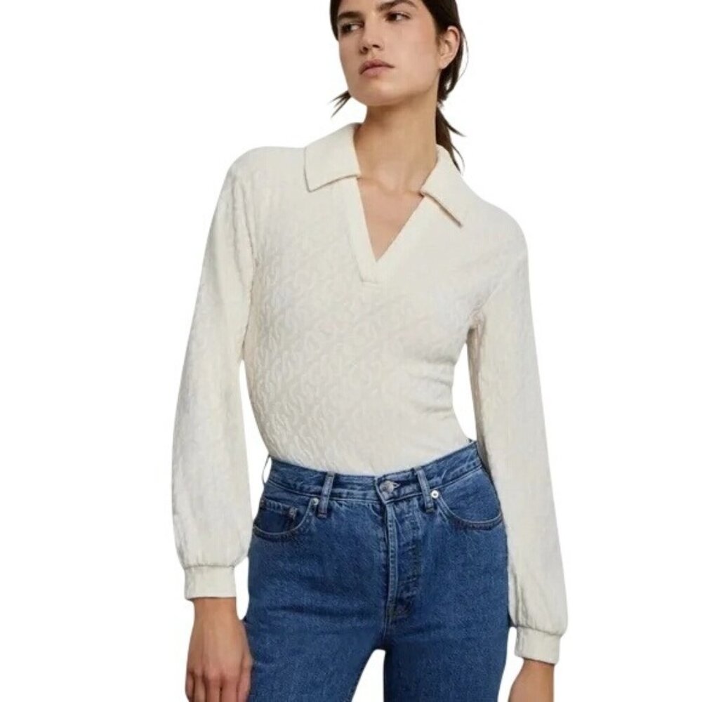 NWT Onia Long Sleeve Geo Knit Polo Bodysuit Cream Size Large